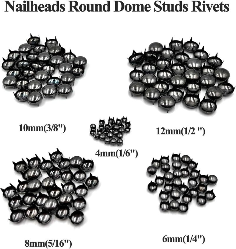 honigo 150pcs Nailheads Round Dome Studs Rivets Gun Metal Solid Brass 4/6/8/10/12mm 4 Prongs Spikes Spots for Leather Craft Clothes Belt Bag Shoes Decorations Totes DIY Craft - Image 4